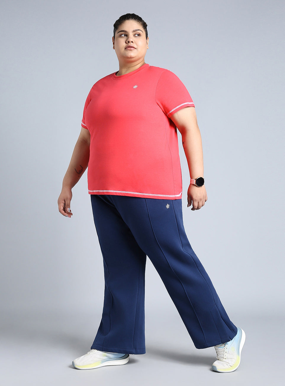Women's Blue Plus Size Everyday Cotton Trackpants