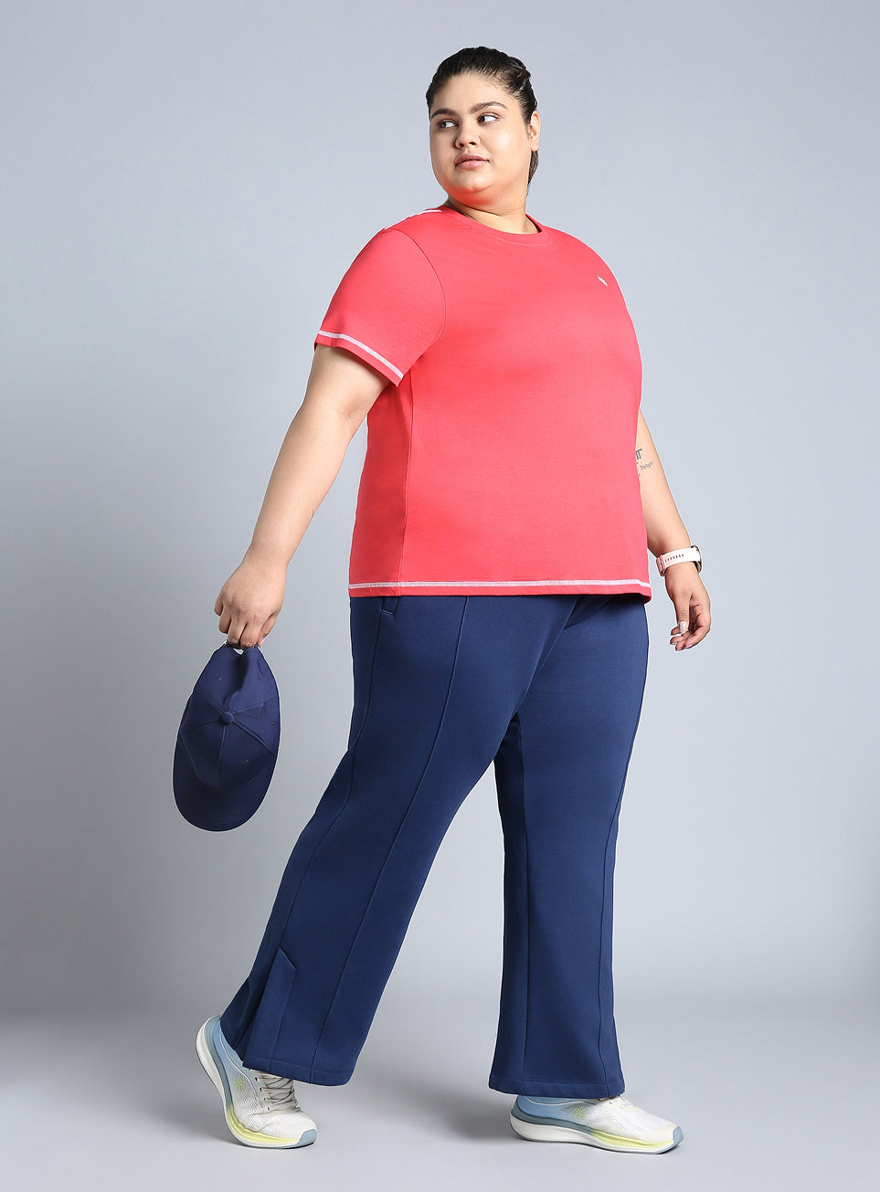 Women's Blue Plus Size Everyday Cotton Trackpants