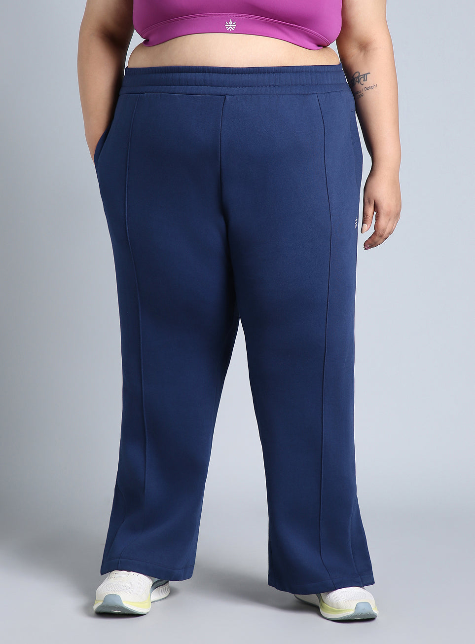 Women's Blue Plus Size Everyday Cotton Trackpants