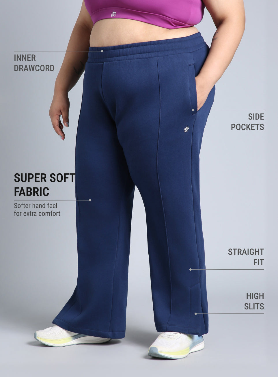 Women's Blue Plus Size Everyday Cotton Trackpants