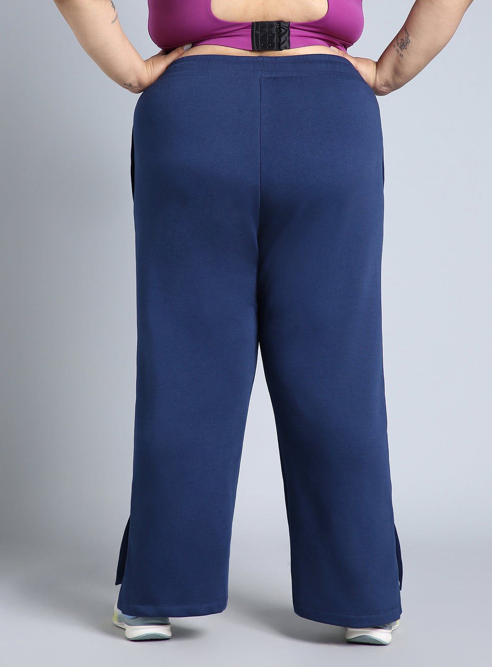 Women's Blue Plus Size Everyday Cotton Trackpants