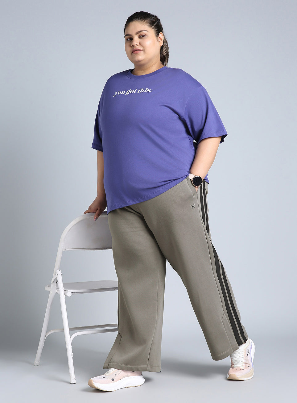Women's Grey Plus Size Elevated Athleisure Trackpants