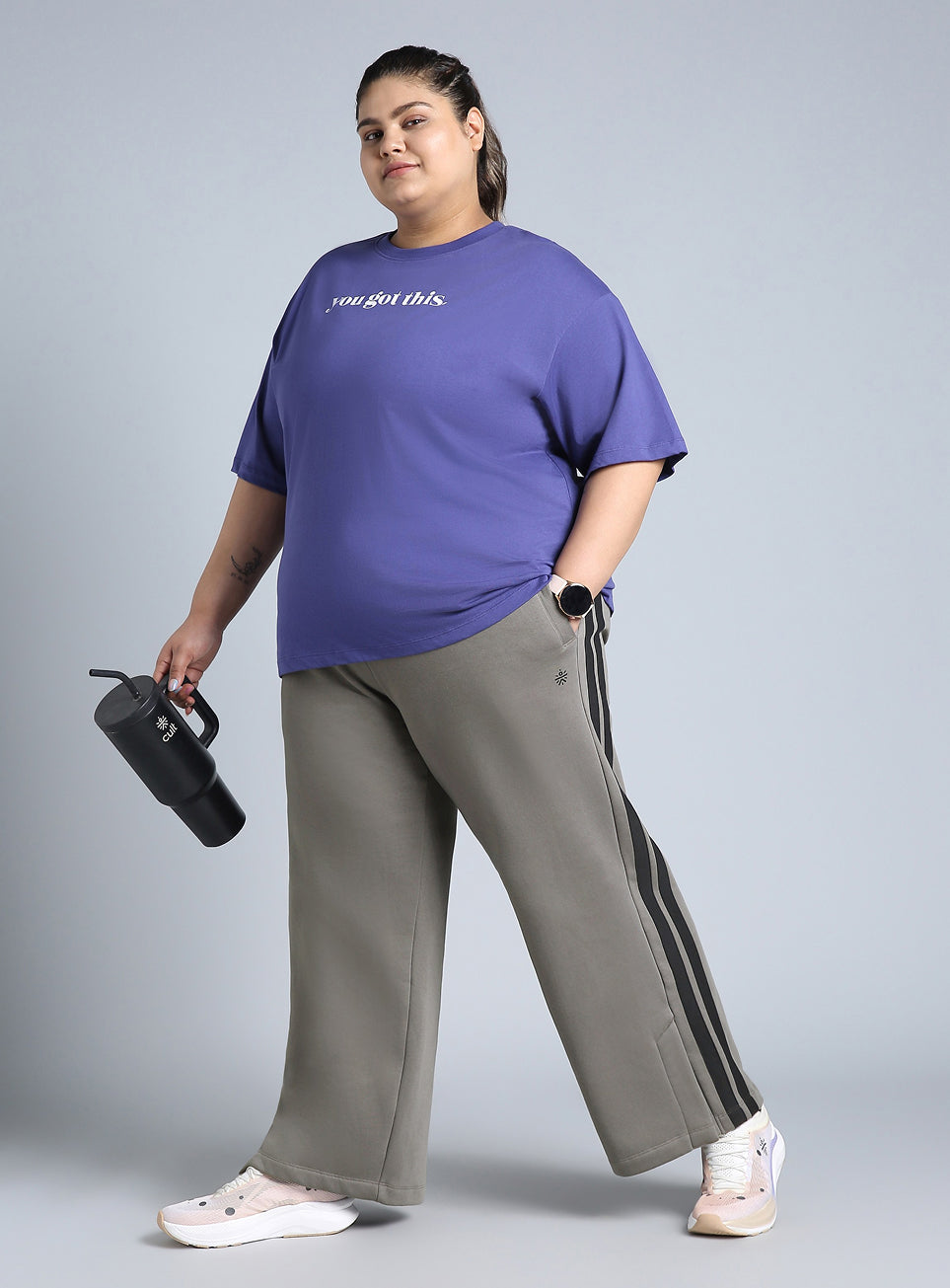 Women's Grey Plus Size Elevated Athleisure Trackpants