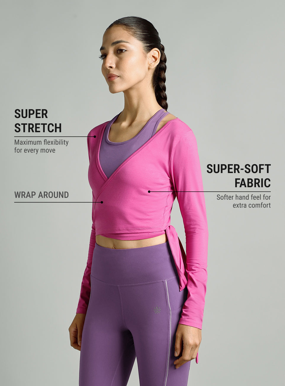 Women's Pink Back Wrap Around Flow Yoga Tank