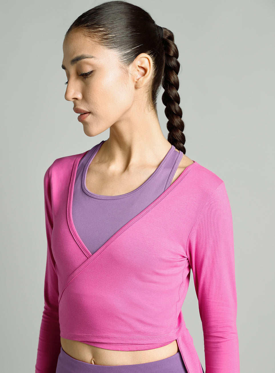 Women's Pink Back Wrap Around Flow Yoga Tank