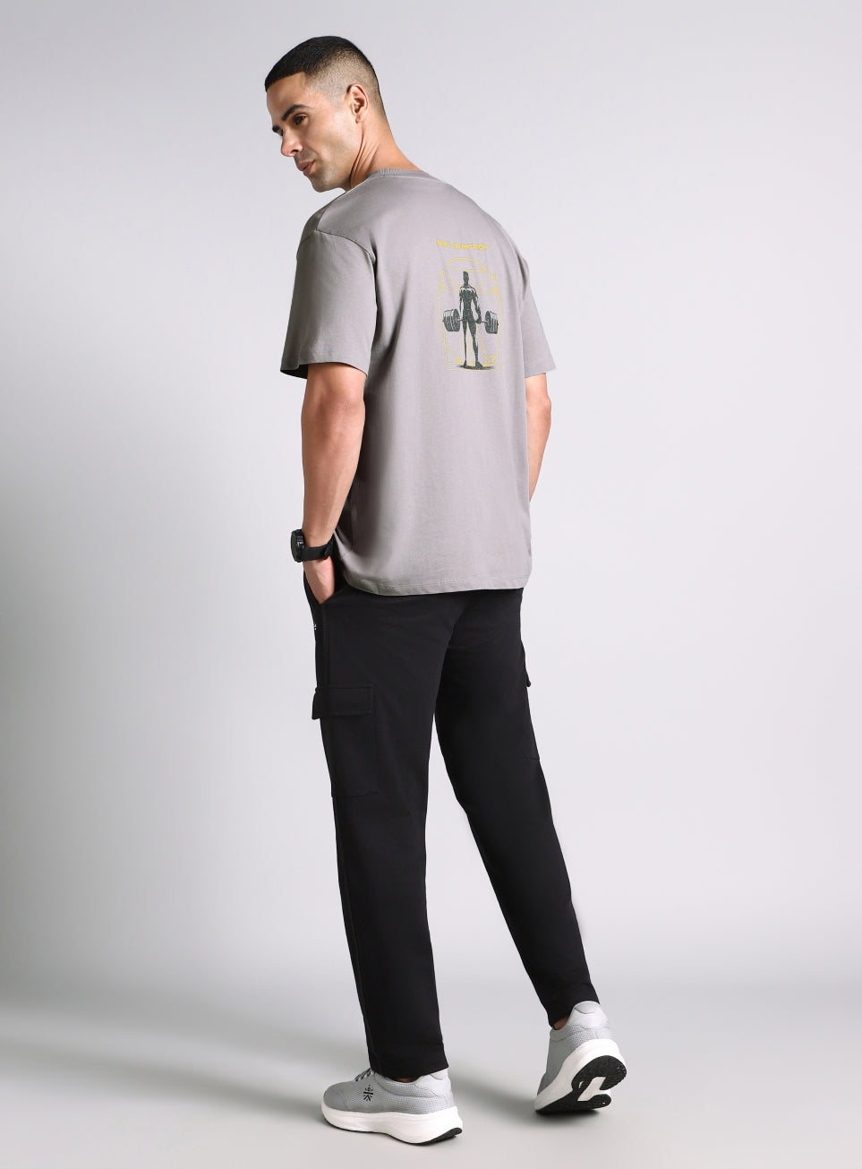 Men's Grey Built-In Motion Graphic Oversized T-shirt