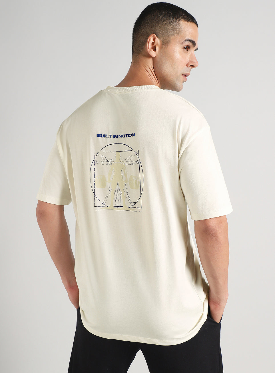 Men's Off White Built-In Motion Graphic Oversized T-shirt