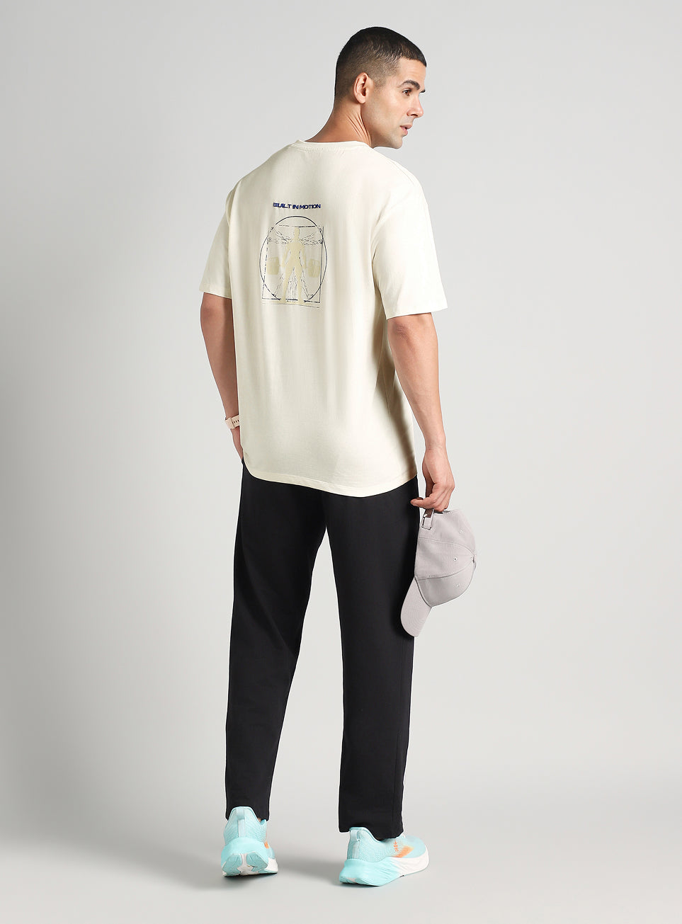 Men's Off White Built-In Motion Graphic Oversized T-shirt