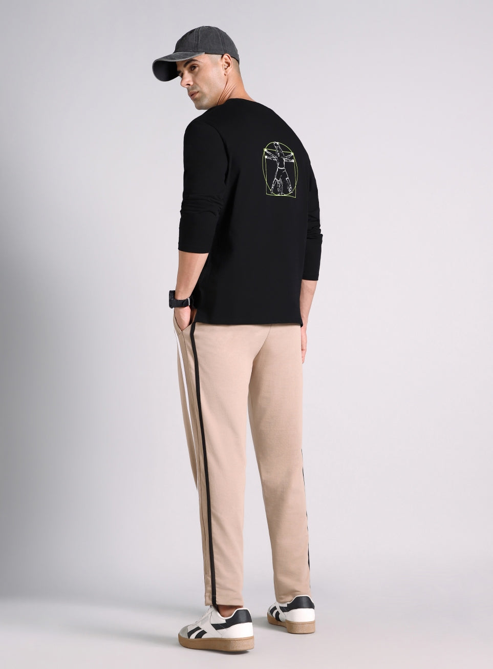 Men's Black V-Man Relaxed Fit Full Sleeve T-shirt