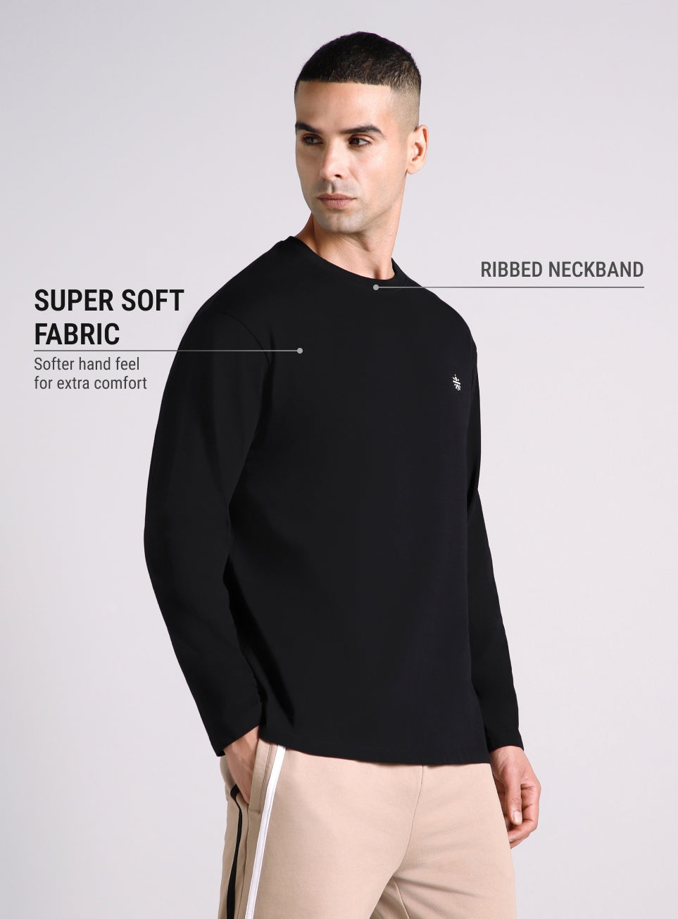 Men's Black V-Man Relaxed Fit Full Sleeve T-shirt
