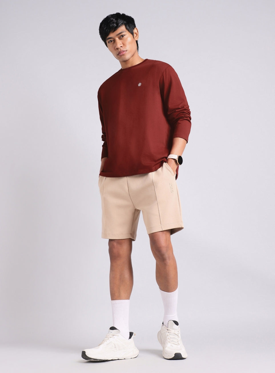 Men's Maroon V-man Relaxed Fit Full Sleeve T-shirt