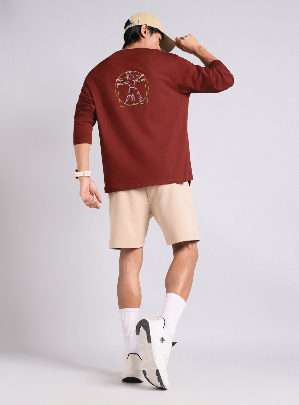 Men's Maroon V-man Relaxed Fit Full Sleeve T-shirt