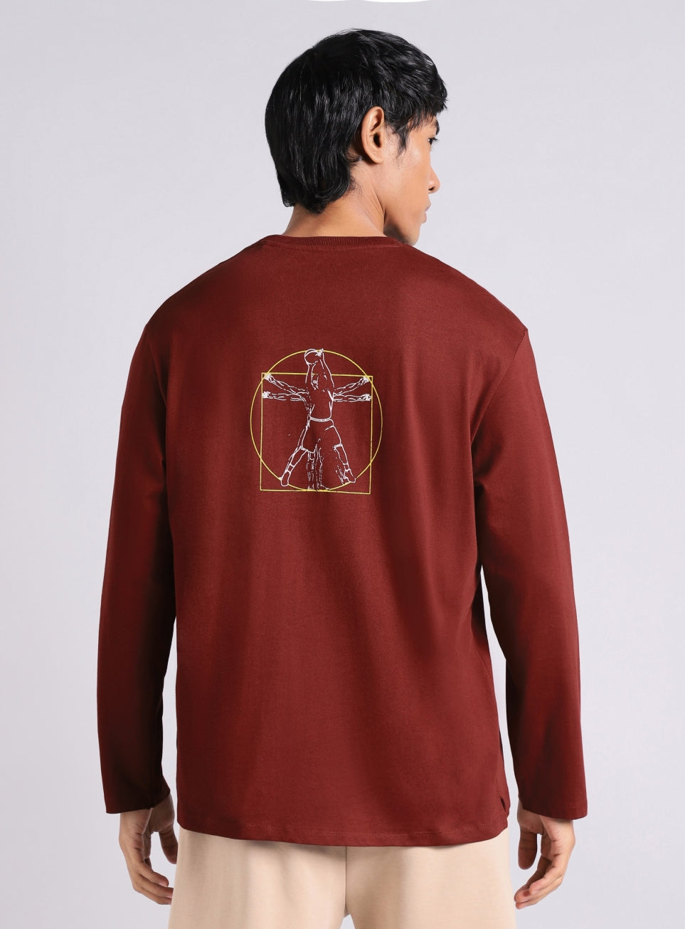 Men's Maroon V-man Relaxed Fit Full Sleeve T-shirt