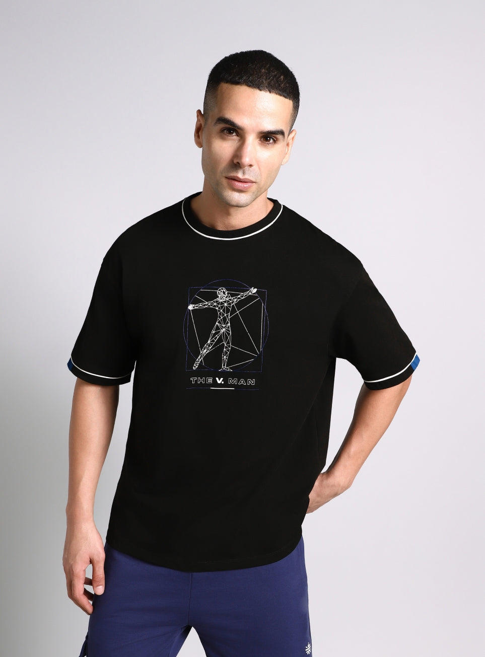Men's Black V-Man Relaxed Fit Graphic T-shirt