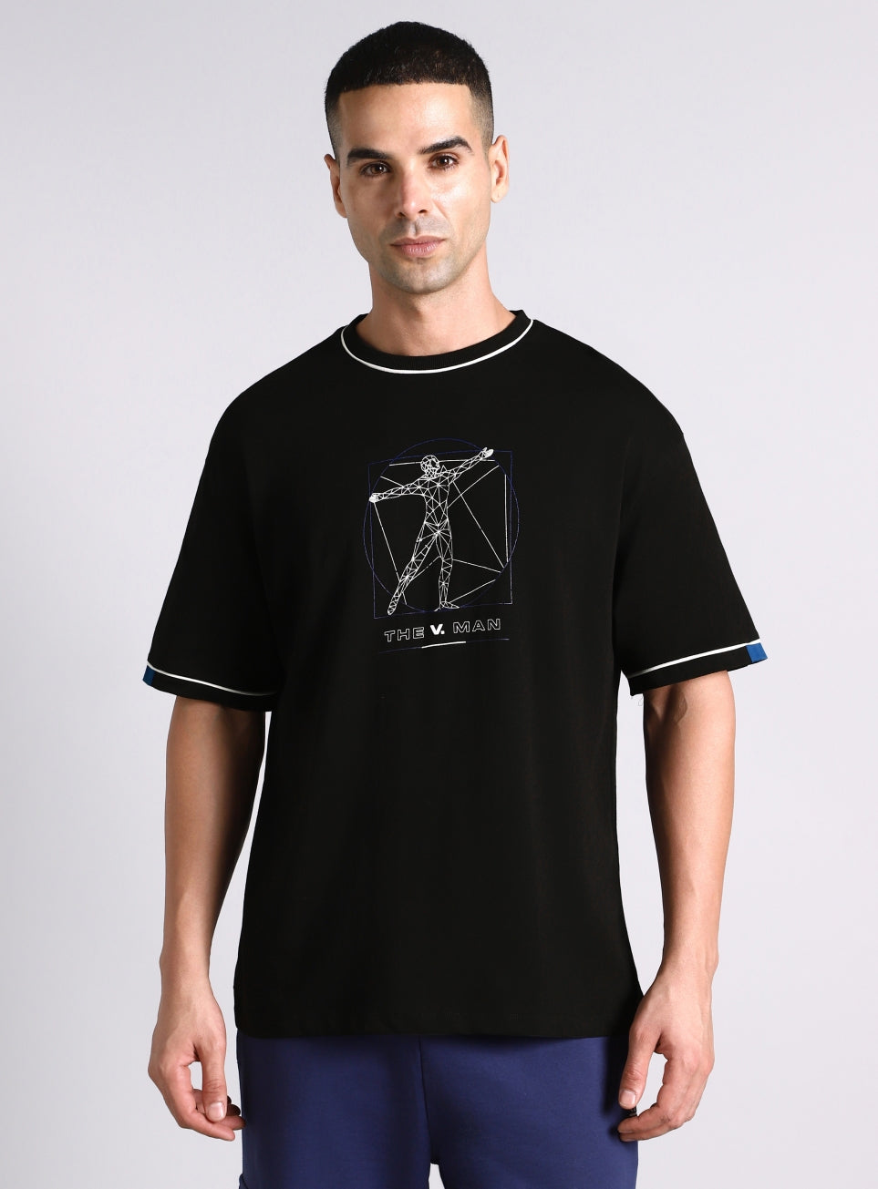 Men's Black V-Man Relaxed Fit Graphic T-shirt