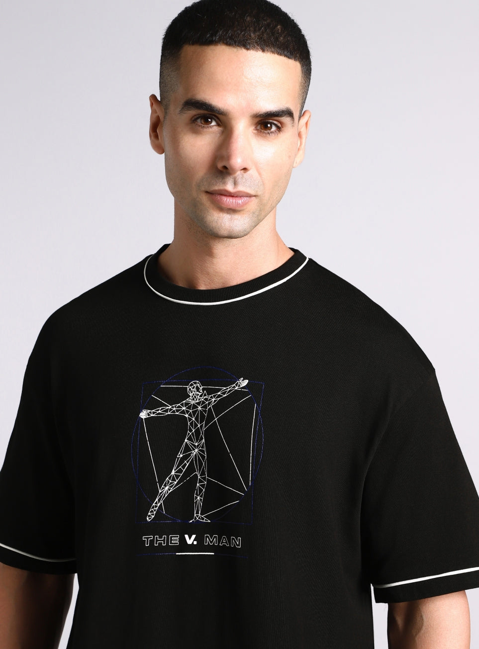 Men's Black V-Man Relaxed Fit Graphic T-shirt
