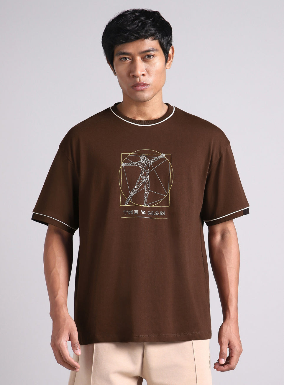 Men's Brown V-Man Relaxed Fit Graphic T-shirt