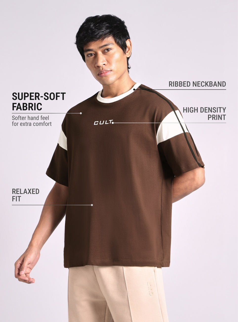 Men's Brown Colorblock Panel T-shirt