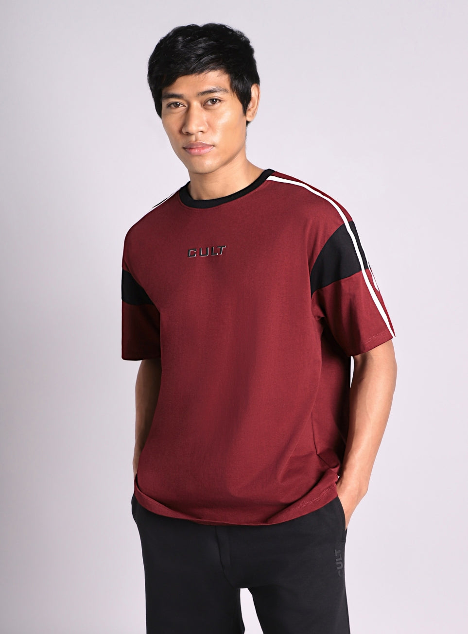 Men's Maroon Colorblock Panel T-shirt