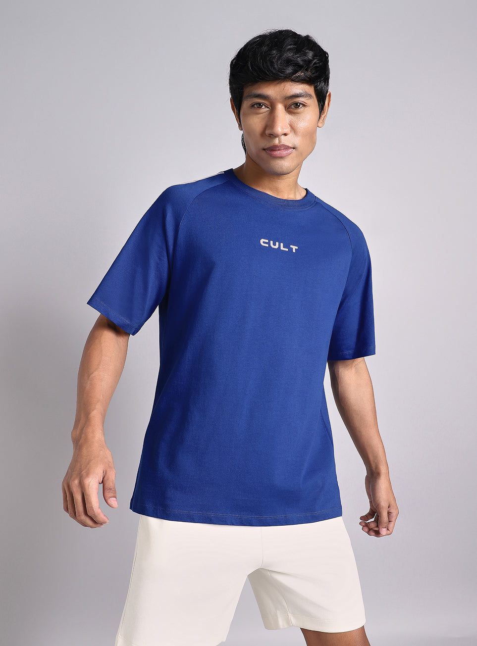 Men's Blue V-man Motion panel Oversized fit T-shirt
