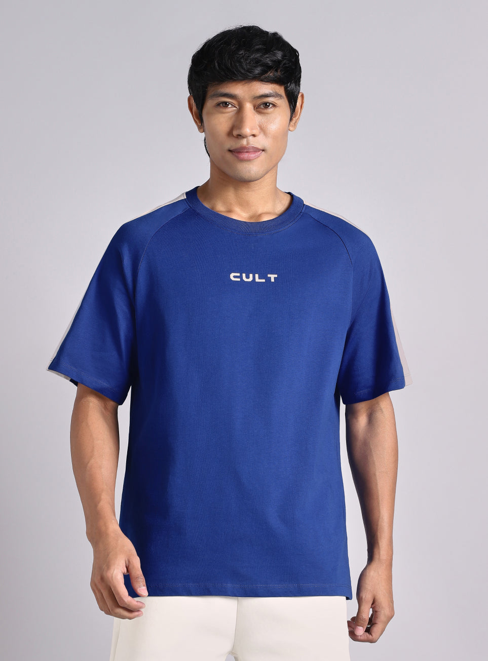 Men's Blue V-man Motion panel Oversized fit T-shirt
