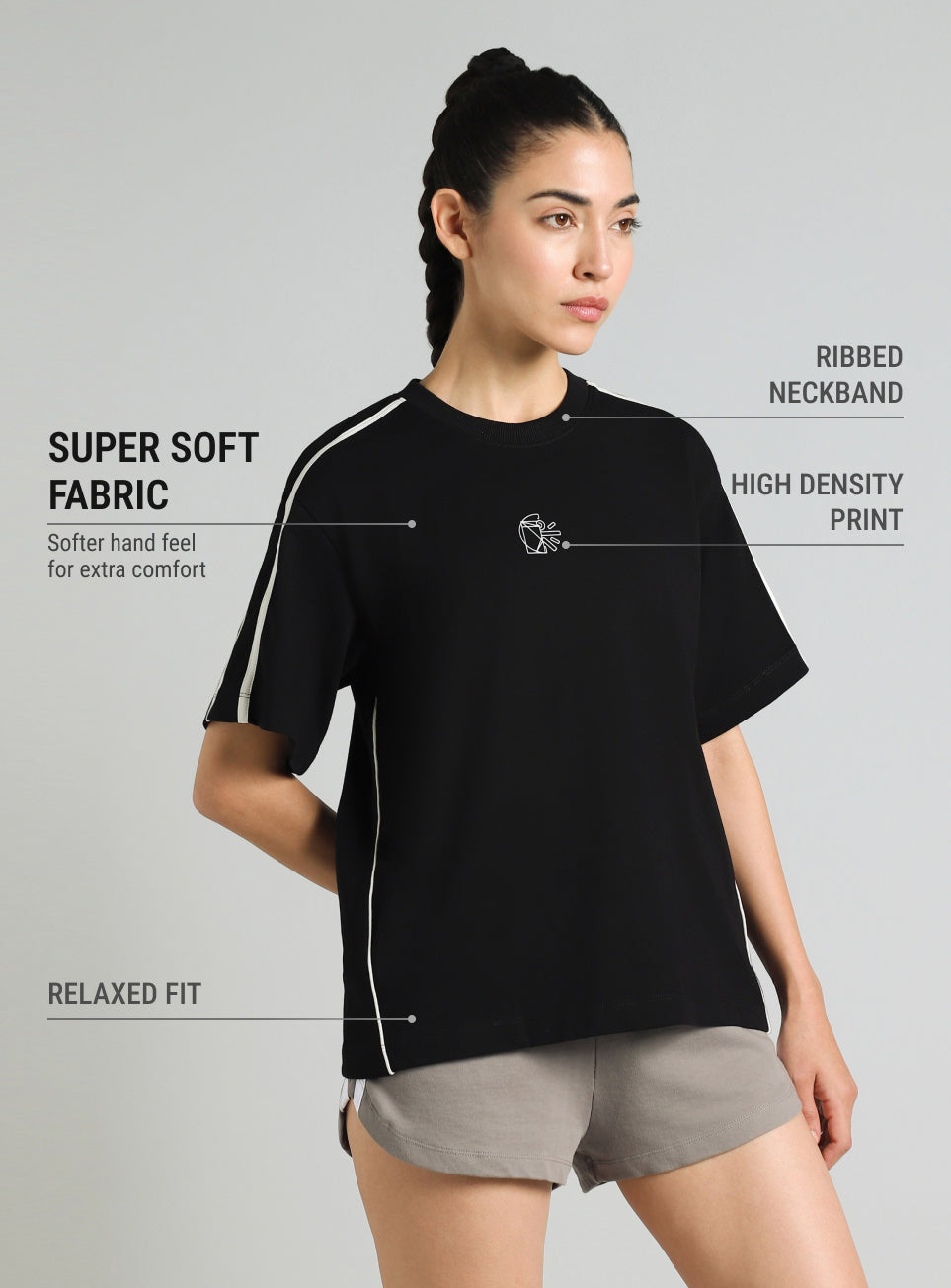 Women's Black Cult Logomania Print Relaxed Fit T-shirt