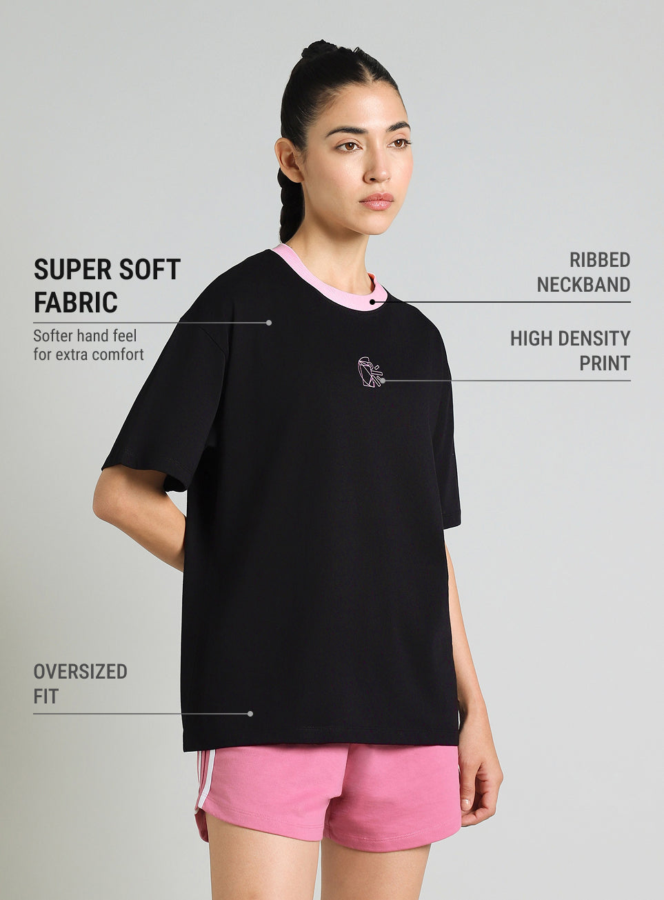 Women's Black Cult Logomania Print Oversized Fit T-shirt