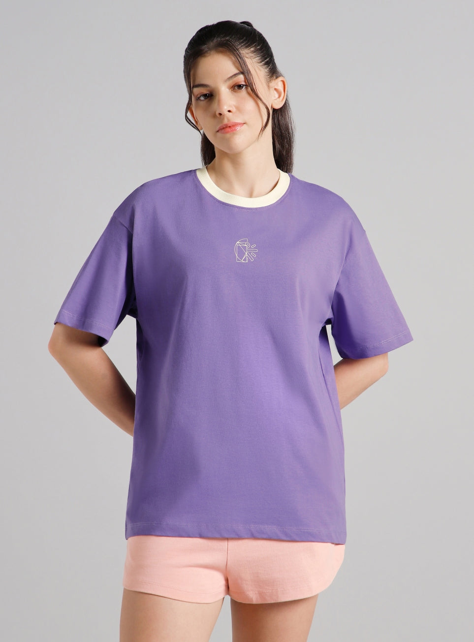 Women's Purple Cult Logomania Print Oversized Fit T-shirt