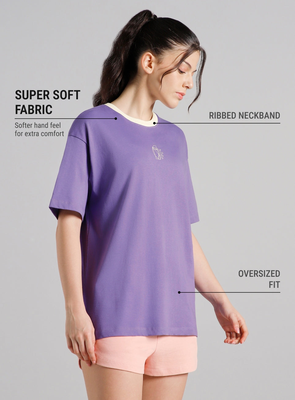 Women's Purple Cult Logomania Print Oversized Fit T-shirt