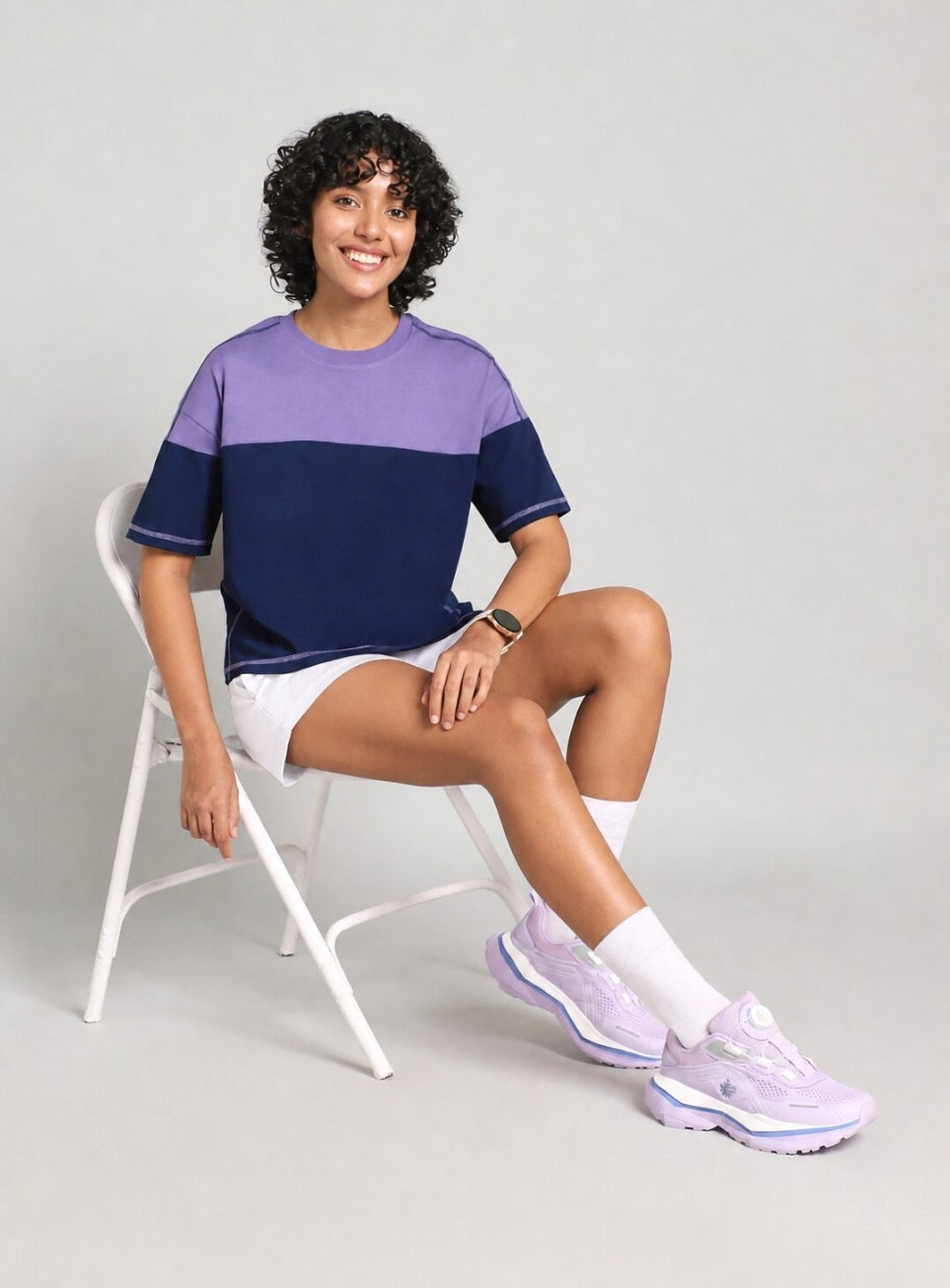 Women's Pink Colourblocked Boxy Fit T-shirt