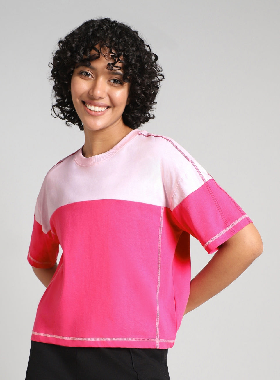 Women's Purple Colourblocked Boxy Fit T-shirt