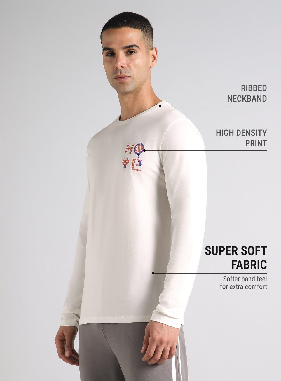 Men's White Courtside Print Full Sleeve T-shirt
