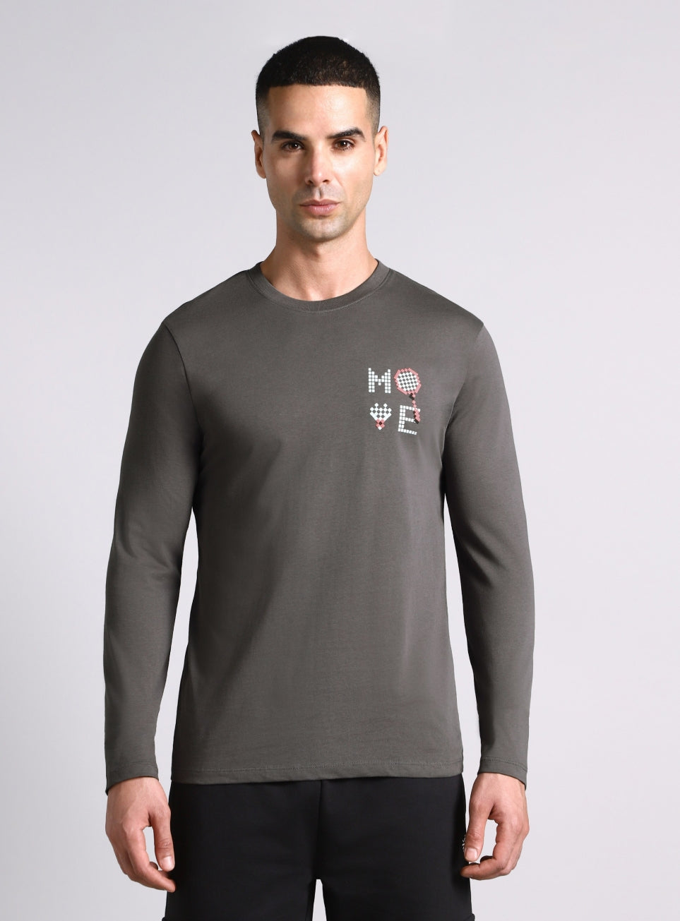 Men's Grey Courtside Print Full Sleeve T-shirt