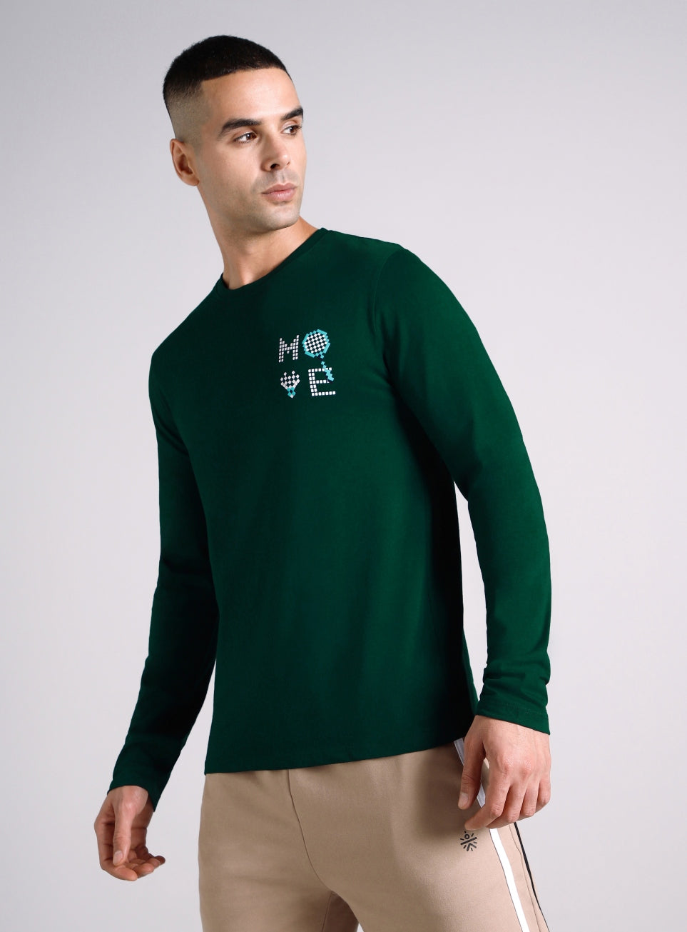 Men's Sea Green Courtside Print Full Sleeve T-shirt