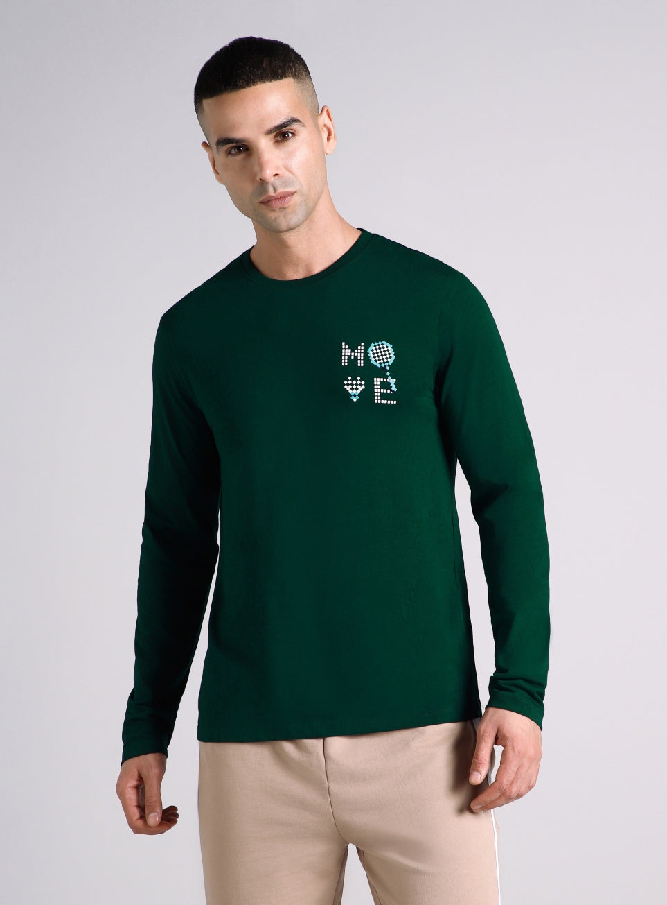 Men's Sea Green Courtside Print Full Sleeve T-shirt