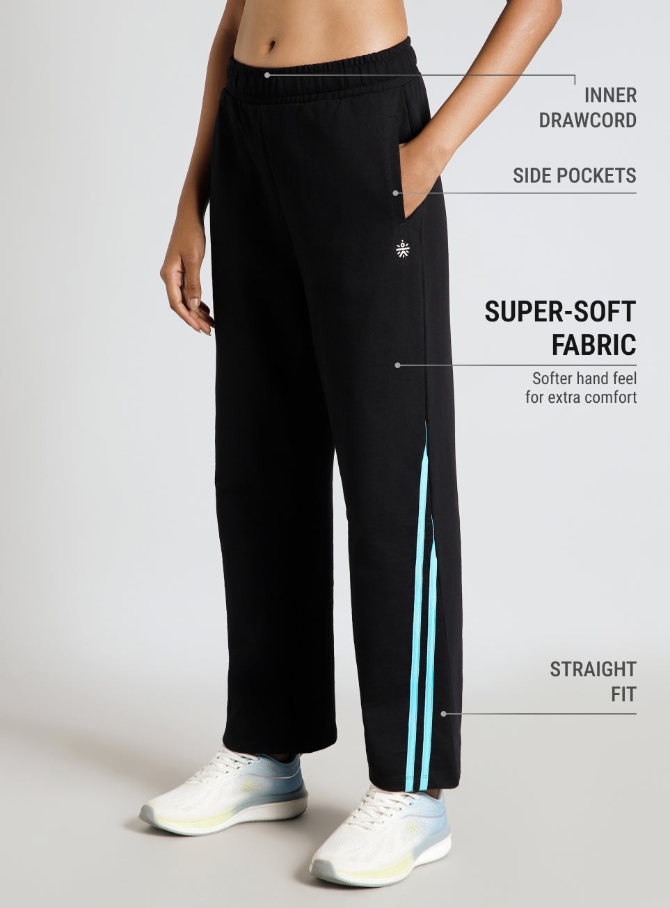 Women's Black Contrast Edge Straight Fit Trackpants