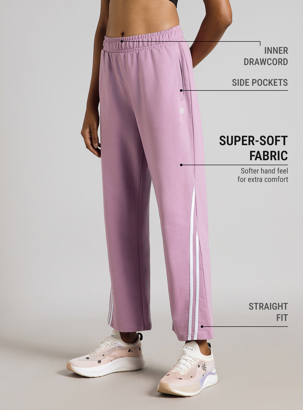 Women's Pink Contrast Edge Straight Fit Trackpants