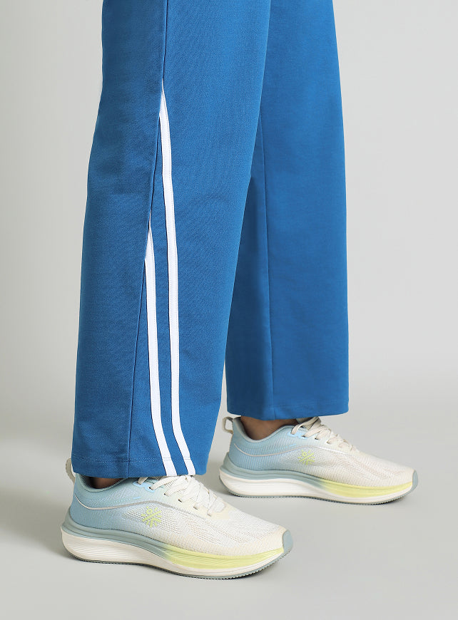 Women's Blue Contrast Edge Straight Fit Trackpants