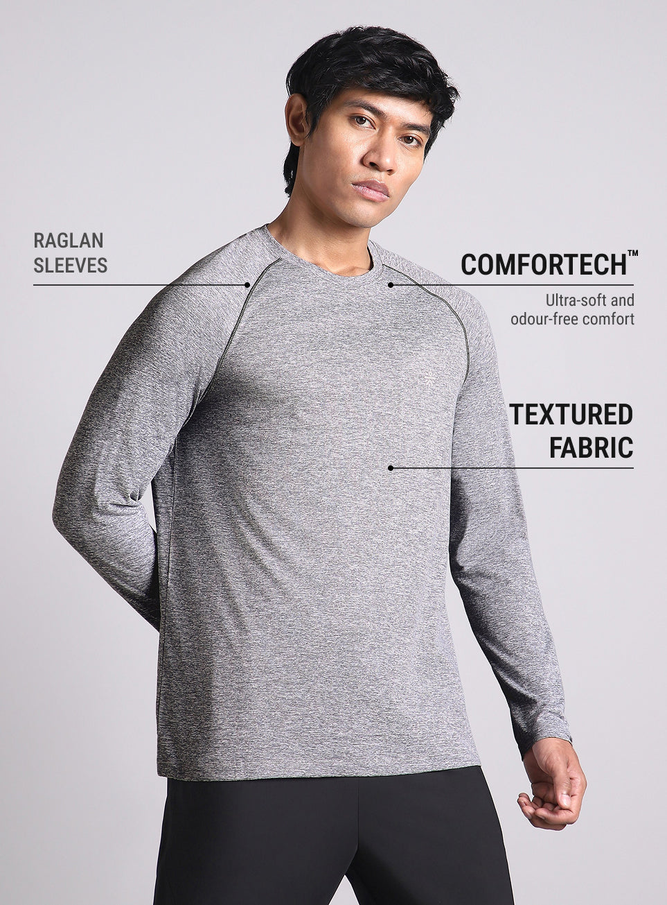 Men's Grey Active Day COMFORtech Full Sleeve T-shirt