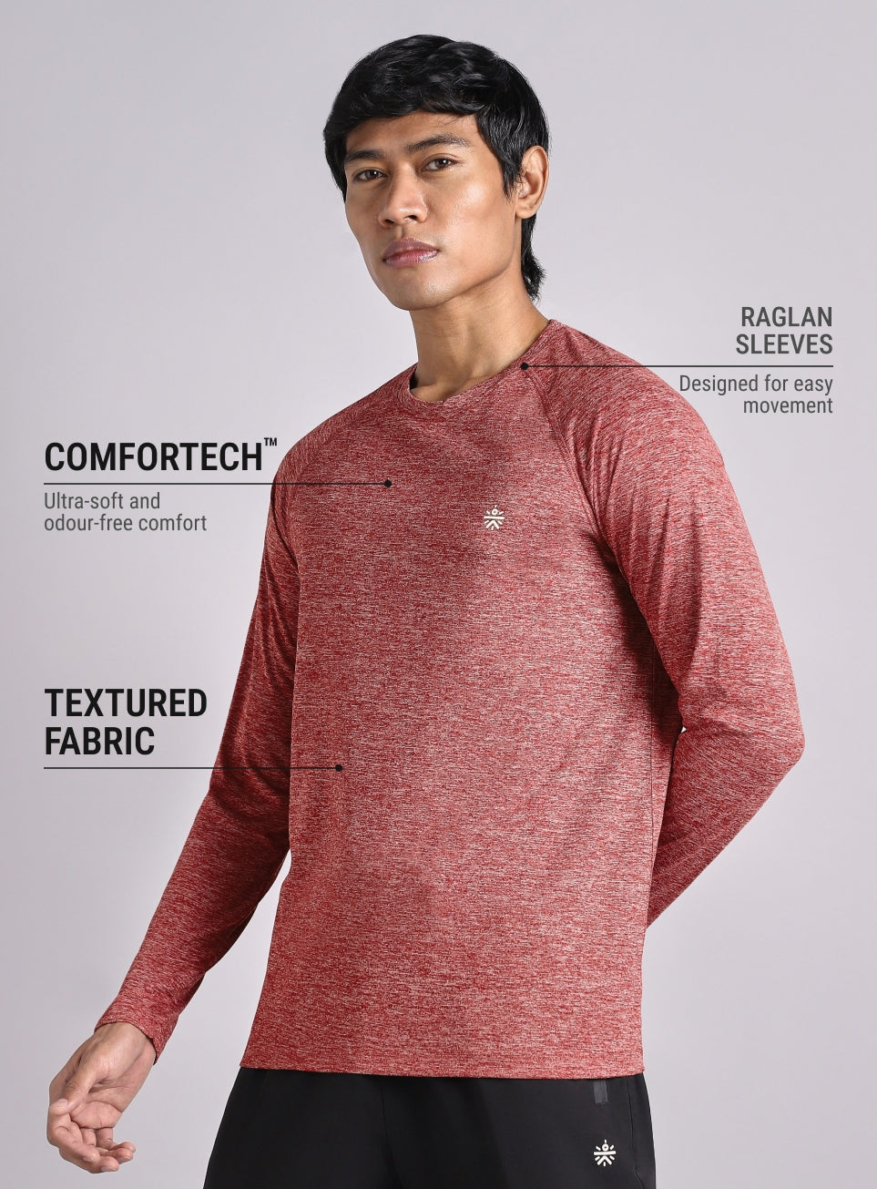 Men's Maroon Active Day COMFORtech Full Sleeve T-Shirt