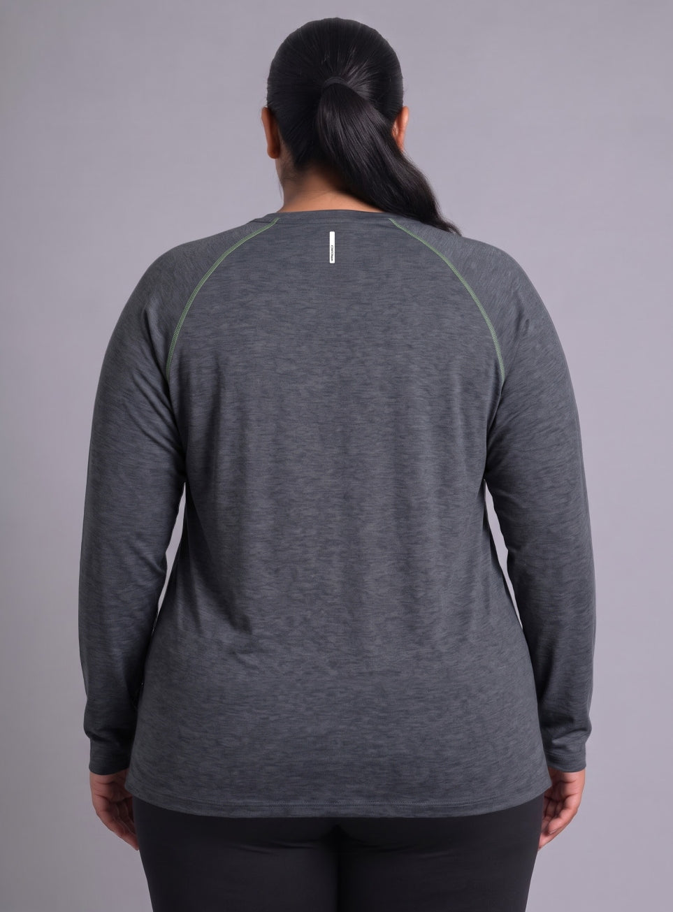Women's Dark Grey Training Fullsleeve Plus Size Comfortech T-shirt