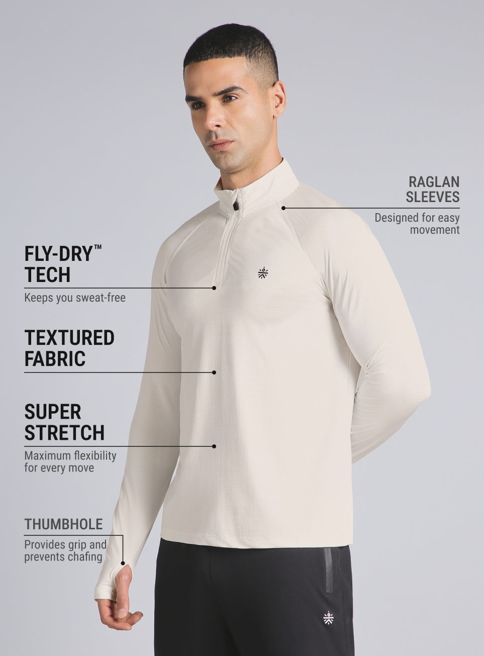 Men's Off White HIIT Training Form Full Sleeve T-shirt