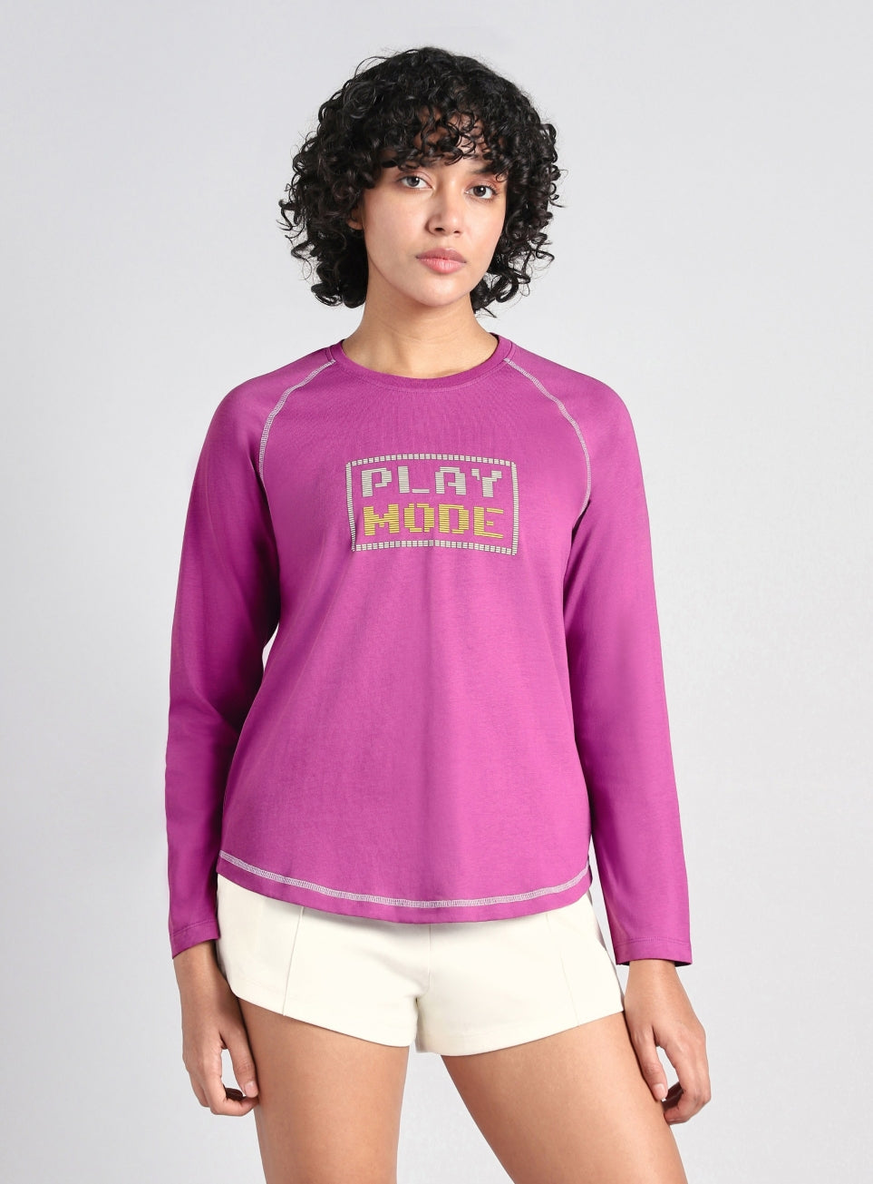 Women's Pink Play Mode Full Sleeve T-shirt
