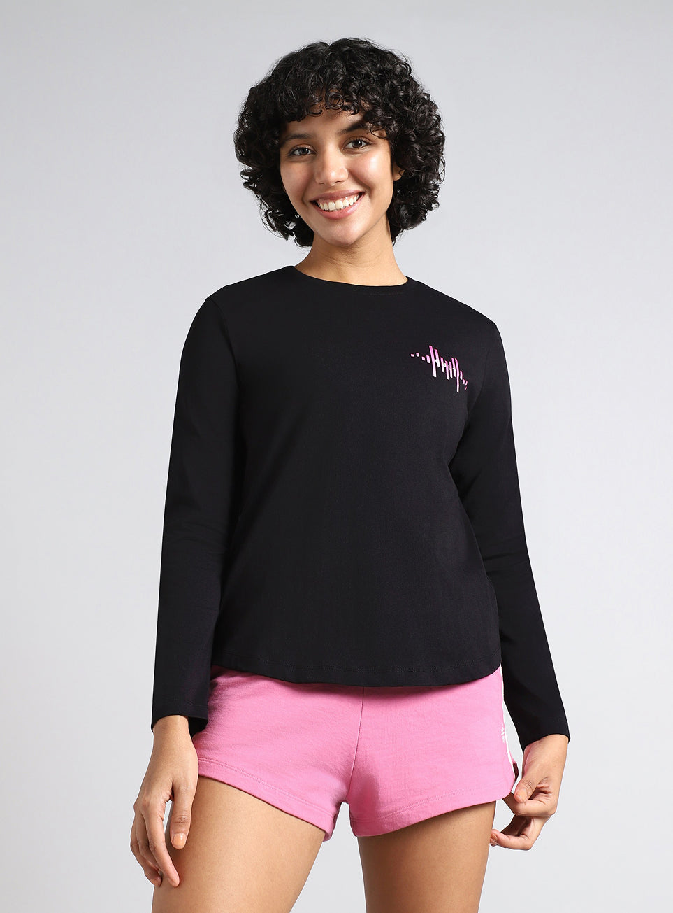 Women's Black Rhythm and Move Print Fullsleeve T-shirt