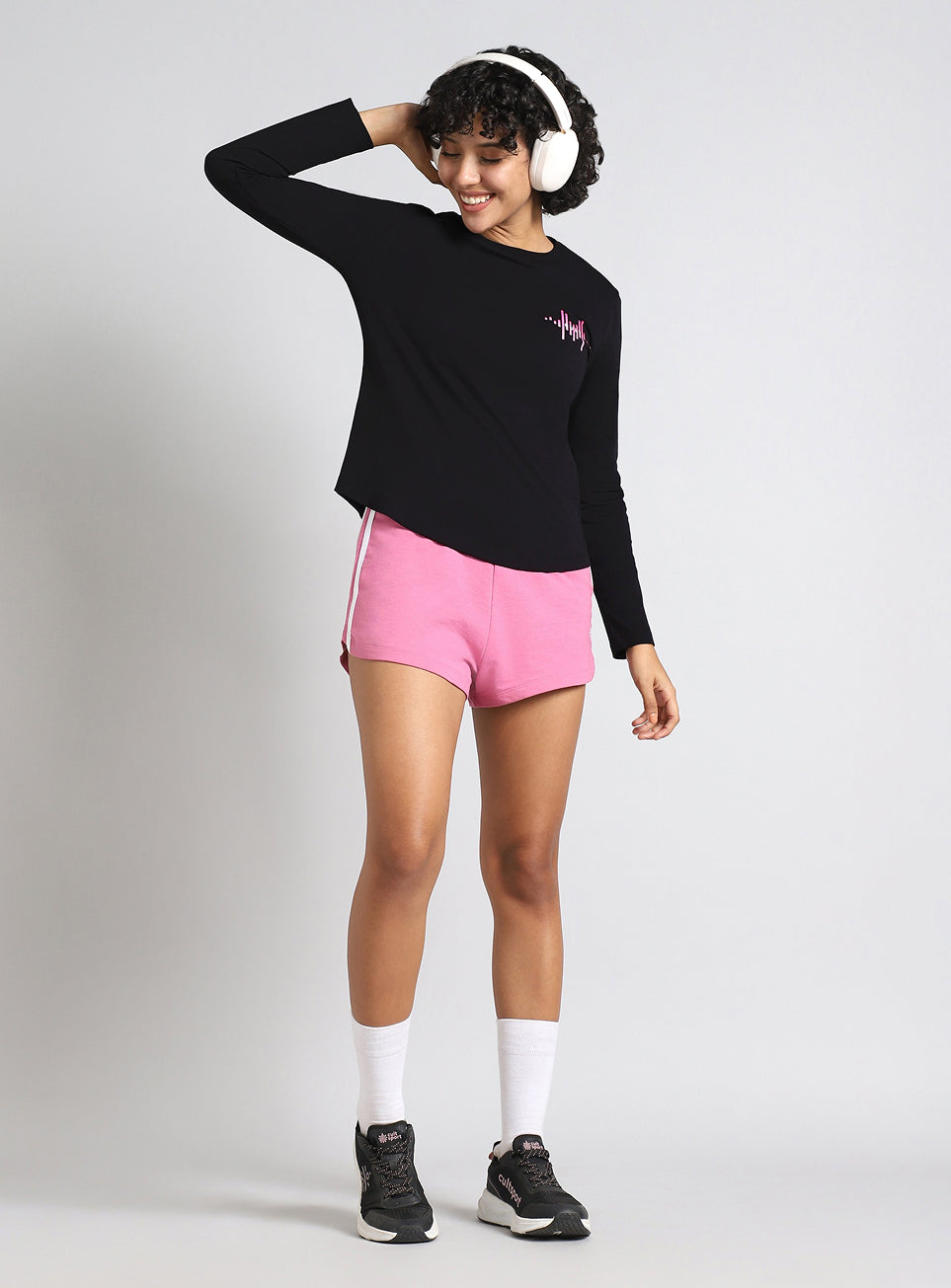 Women's Black Rhythm and Move Print Fullsleeve T-shirt