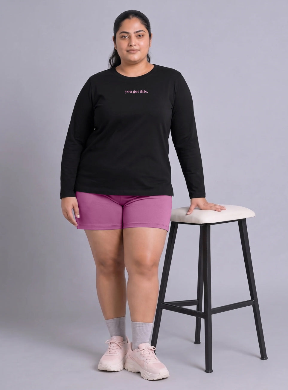 Women's Black Fullsleeve Printed Plus Size T-shirt
