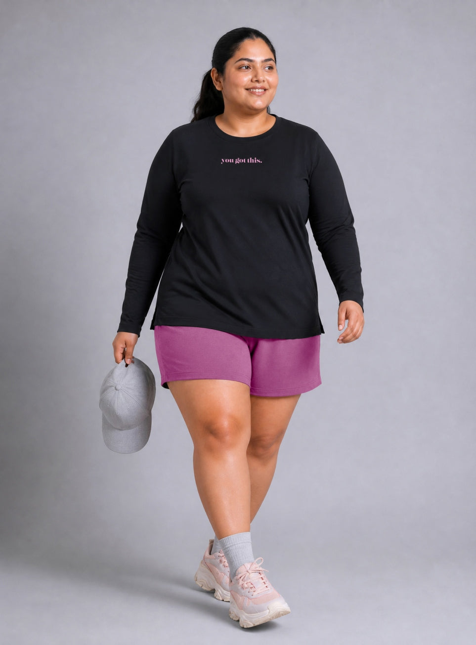 Women's Black Fullsleeve Printed Plus Size T-shirt
