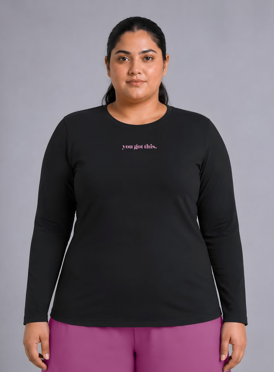 Women's Black Fullsleeve Printed Plus Size T-shirt