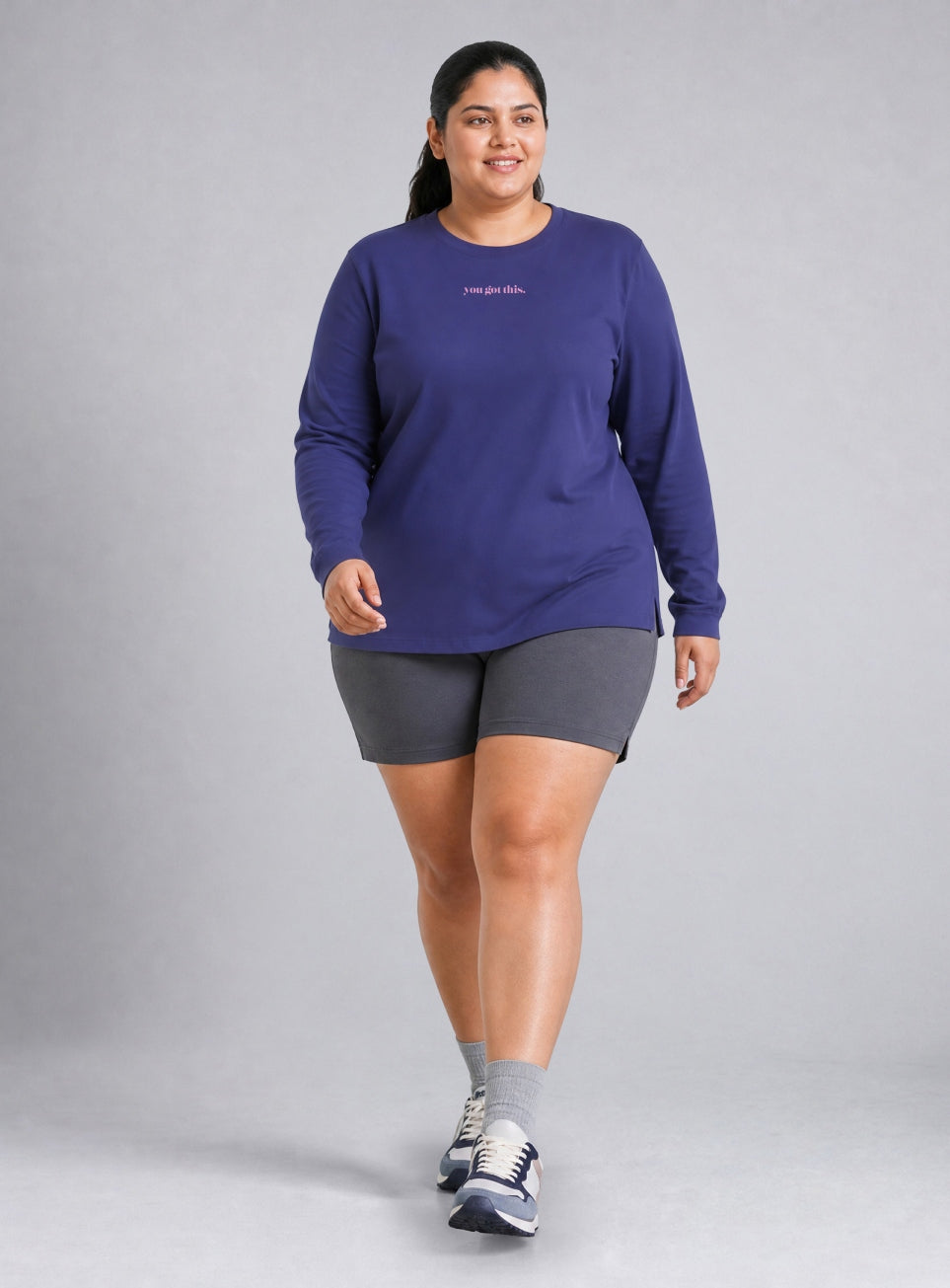Women's Blue Fullsleeve Printed Plus Size T-shirt