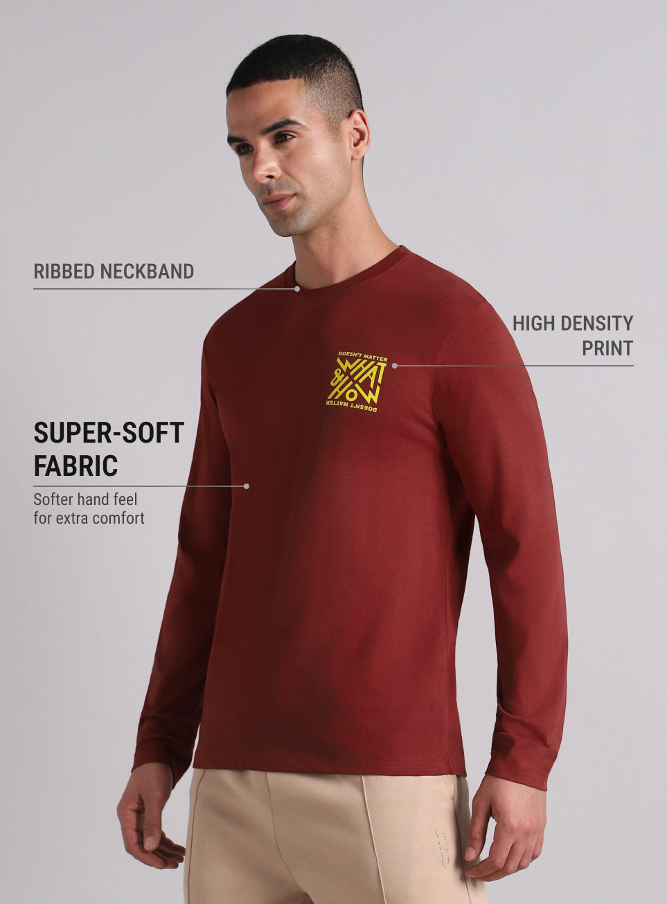 Men's Maroon Cult Graphic Full Sleeve T-shirt